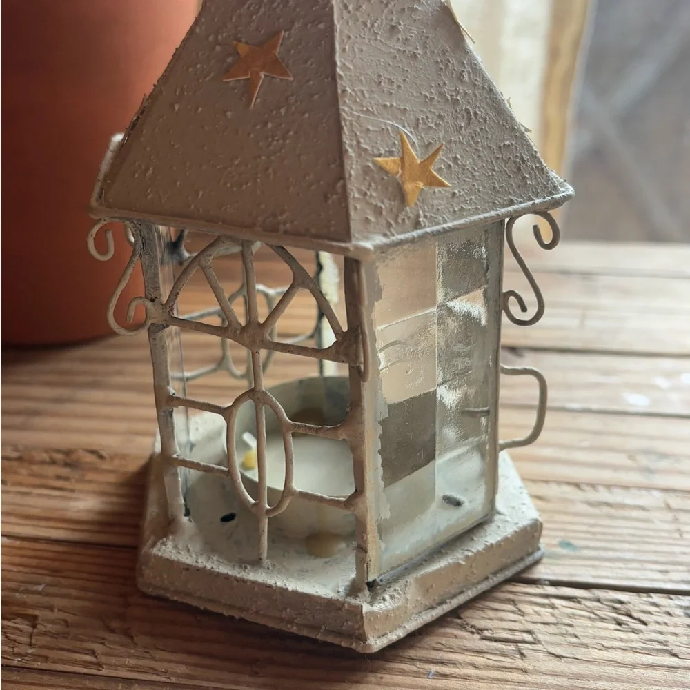 Handcrafted Cream Tea Light Lantern with Star Accents